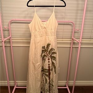 Cream Maxi Dress with Palm Tree Design